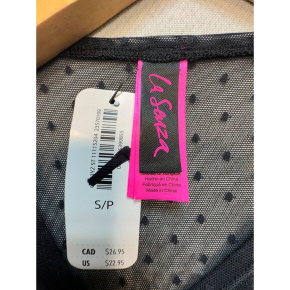 NWT La Senza Womens Long Sleeve Sheer Bodysuit Size S Black Swiss Dots Summer - Picture 2 of 13